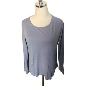 Eileen Fisher Size Large Top Blue Gray Long Sleeves 100% Cotton Blouse